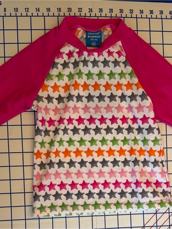 Jonathan Other - Kids' UV Swim Rashguard - Hot Pink Sleeves with Multicolor Stars